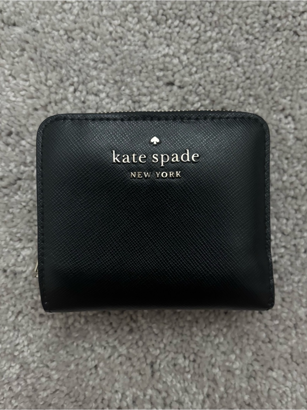 kate spade Black Leather Compact Zip Card Holder